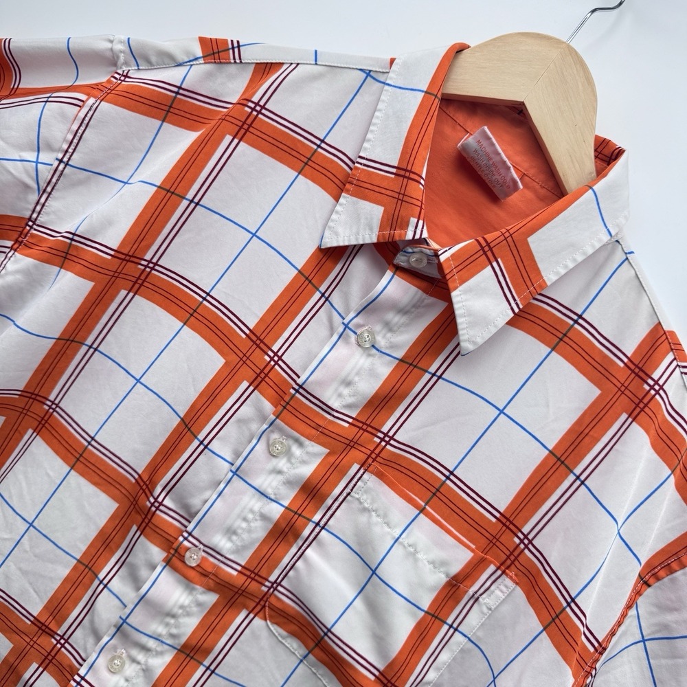 Vintage Old Skool Urban Wear Plaid Shirt Large Y2K 90s Streetwear Orange Shiny